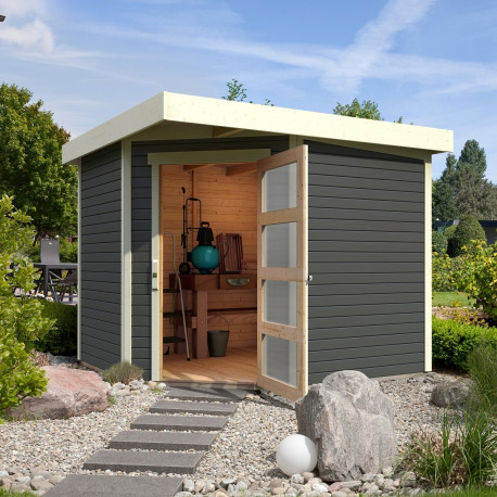 Casetta da giardino in legno massiccio grigio terra 5,95 m² Schwandorf 5 – WoodFeeling