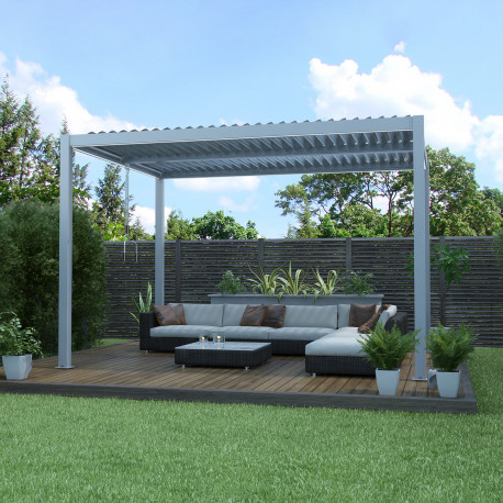 Pergola bioclimatica autoportante in alluminio grigio chiaro 4x3m - X-METAL