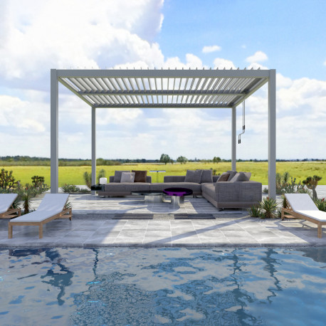 Pergola bioclimatica autoportante in alluminio grigio chiaro 4x4m - X-METAL