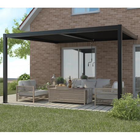 Pergola bioclimatica addossata in alluminio nero grafite 4x3m - X-METAL