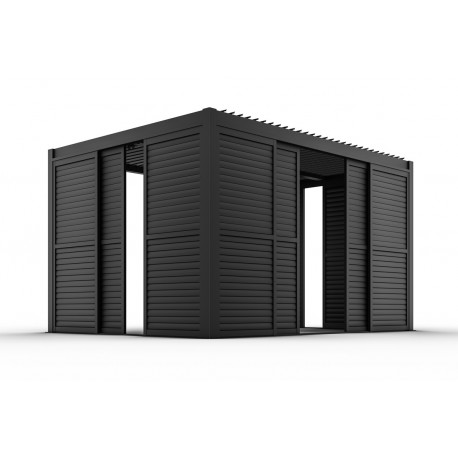 Parete completa con persiane apribili e porta scorrevole - 300cm - antracite - X-METAL