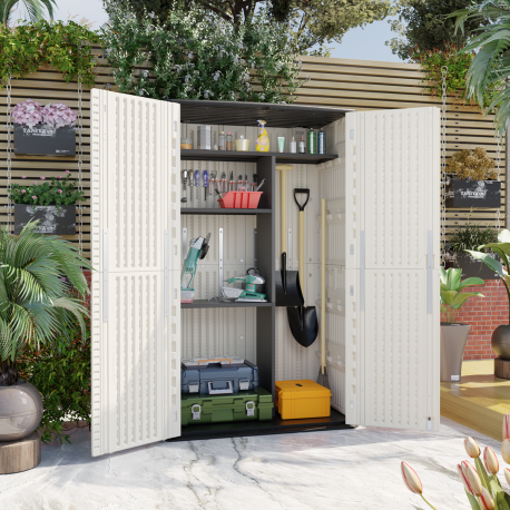 Armadio da giardino SunLife in polietilene ad alta densità 40 mm beige - H.202 cm - JOBU