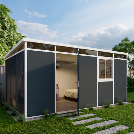 Casetta da giardino modulare coibentata 5x3m antracite e bianco - pavimento incluso - Everbox