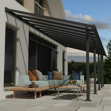 Pergola per terrazza in alluminio grigio 3x8,51m + PC 16mm Olympia - Canopia by Palram
