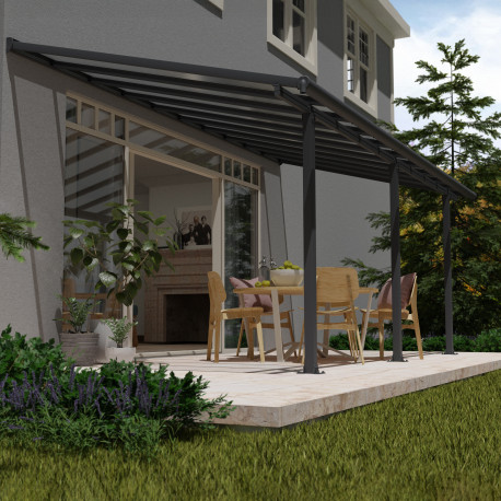 Pergola per terrazza in alluminio grigio 3x6,10m + PC 16mm Olympia - Canopia by Palram