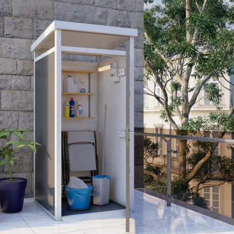 Casetta da giardino modulare coibentata 1x1m pannelli grigi struttura bianca - pavimento incluso - Everbox