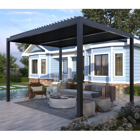 Pergola bioclimatica autoportante motorizzata in alluminio antracite 4x3m - con telecomando - X-METAL