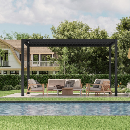 Pergola bioclimatica autoportante DOBLA in alluminio con doppie alette  antracite 4x3m - X-METAL