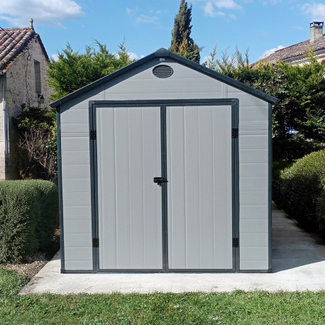 Casetta da giardino in resina grigia 5,32m² + kit di montaggio - JOBU