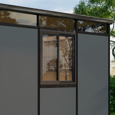 Finestra scorrevole telaio nero per casetta con telaio nero e pannelli antracite - Everbox