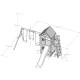 Parco giochi in legno termotrattato BISON con 2 altalene, 1 trapezio e 1 scivolo - Abracadaprout