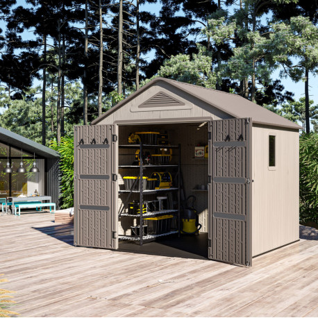 Casetta da giardino Sunlife in HDPE da 6,15 m² color crema e marrone + pavimento - JOBU