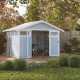 Casetta da giardino in PVC 7,53m² UTILITY bianco e grigio blu + kit di ancoraggio Grosfillex