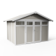 Casetta da giardino in PVC 7,53m² UTILITY bianco e grigio verde + kit di ancoraggio Grosfillex 