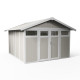 Casetta da giardino in PVC 11,2m² UTILITY bianco e grigio verde + kit di ancoraggio Grosfillex 