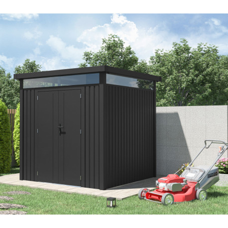 Casetta da giardino Kosto 5,29 m² in acciaio zincato grigio scuro + kit di ancoraggio - X-Metal