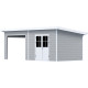 Casetta da giardino + terrazza con tetto a falda unica in legno composito grigio chiaro da 28 mm 15m² PREMIUM - Woodlife Garden
