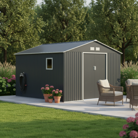 Casetta in lamiera 13m² PLUS antracite + set di montaggio X-METAL