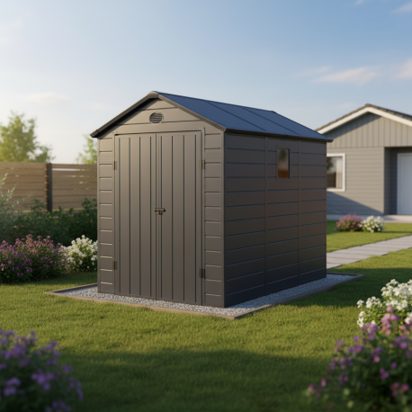 Casetta da giardino in resina antracite 5,32m² + kit di fondazione - JOBU