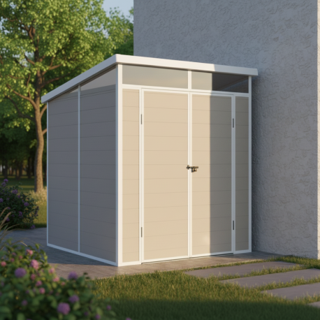 Casetta da giardino in resina 3,24m² beige monofalda skylight + pavimento - Jobu