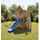 Parco giochi in legno termotrattato BISON con 2 altalene, 1 trapezio e 1 scivolo - Abracadaprout