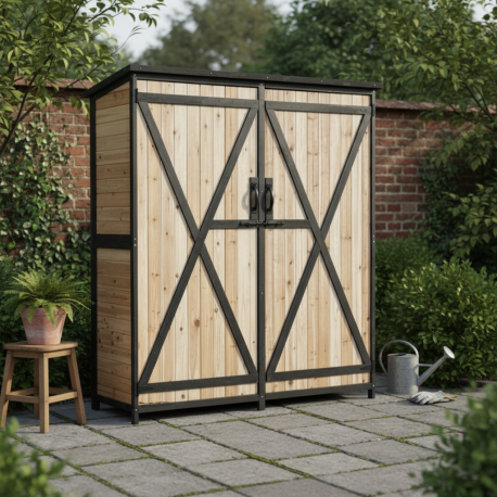 Armadio da giardino a doppia anta in legno termotrattato FSC 140x50x162cm - Arbor