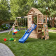 Parco giochi in legno termotrattato BISON con 2 altalene, 1 trapezio e 1 scivolo - Abracadaprout