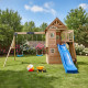 Parco giochi in legno termotrattato BISON con 2 altalene, 1 trapezio e 1 scivolo - Abracadaprout