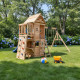 Parco giochi in legno termotrattato BISON con 2 altalene, 1 trapezio e 1 scivolo - Abracadaprout