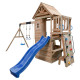 Parco giochi in legno termotrattato BISON con 2 altalene, 1 trapezio e 1 scivolo - Abracadaprout