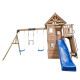 Parco giochi in legno termotrattato BISON con 2 altalene, 1 trapezio e 1 scivolo - Abracadaprout