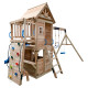 Parco giochi in legno termotrattato BISON con 2 altalene, 1 trapezio e 1 scivolo - Abracadaprout