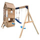 Parco giochi in legno termotrattato BISON con 2 altalene, 1 trapezio e 1 scivolo - Abracadaprout