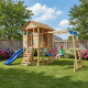 Parco giochi in legno termotrattato BUFFALO con 2 altalene, 1 trapezio e 1 scivolo - Abracadaprout