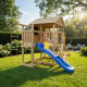 Parco giochi in legno termotrattato BUFFALO con 2 altalene, 1 trapezio e 1 scivolo - Abracadaprout
