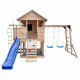 Parco giochi in legno termotrattato BUFFALO con 2 altalene, 1 trapezio e 1 scivolo - Abracadaprout