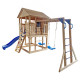Parco giochi in legno termotrattato BUFFALO con 2 altalene, 1 trapezio e 1 scivolo - Abracadaprout