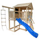 Parco giochi in legno termotrattato BUFFALO con 2 altalene, 1 trapezio e 1 scivolo - Abracadaprout