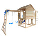 Parco giochi in legno termotrattato BUFFALO con 2 altalene, 1 trapezio e 1 scivolo - Abracadaprout