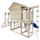 Parco giochi in legno termotrattato BUFFALO con 2 altalene, 1 trapezio e 1 scivolo - Abracadaprout