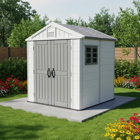 Casetta da giardino in HDPE SunLife beige 4,97 m² + pavimento - JOBU