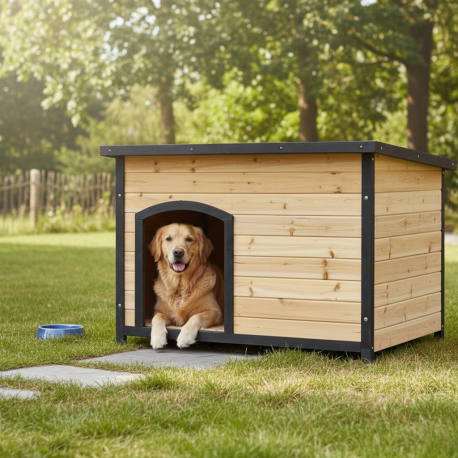 Cuccia in legno termotrattato FSC 116x76x82cm per cani di grossa taglia - Shelty Pet