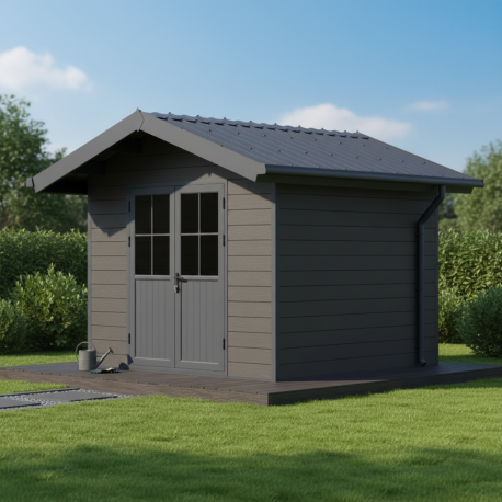 Casetta da giardino in legno composito grigio scuro da 28 mm con telaio antracite 7,78 m² PREMIUM - Woodlife Garden