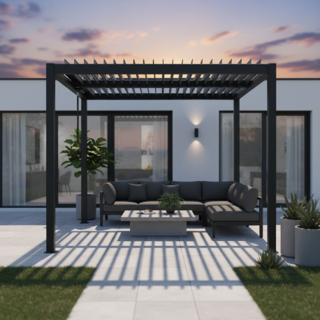 Pergola bioclimatica autoportante in alluminio grafite 3x3m - X-METAL