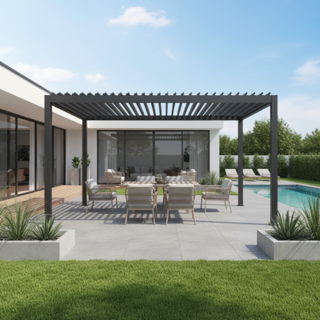 Pergola bioclimatica autoportante motorizzata DOBLA in alluminio doppie alette antracite 4x3m - X-METAL