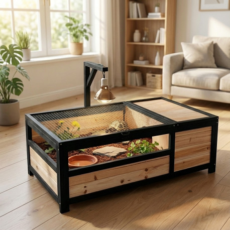 Recinto per tartarughe da interno o esterno in legno FSC termotrattato 97x57x33cm - Shelty Pet