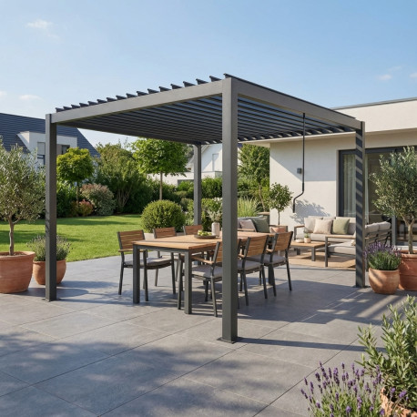 Pergola bioclimatica NEWSTEEL in acciaio zincato laccato antracite, 3x3m - X-METAL
