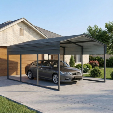 Tettoia per auto con tetto in acciaio zincato, 13,5m² - 305x451cm - colore antracite – X-METAL