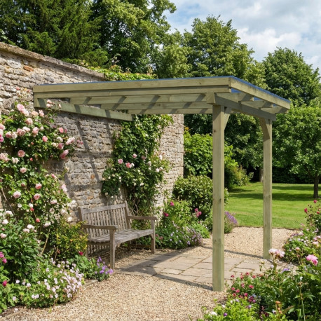  Pergola addossata in legno Eco2A con tetto in PVC di 7,43m² - Karibu