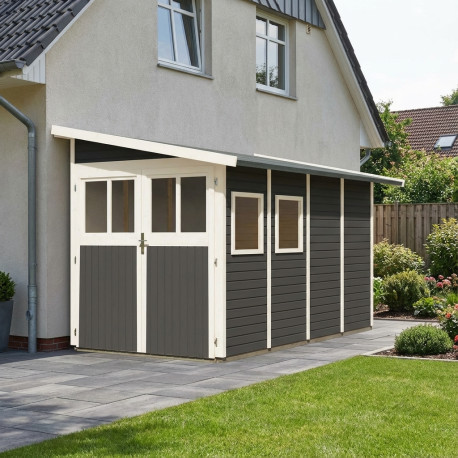 Casetta da giardino addossata in legno smaltato grigio 6,26m² Wandlitz 4 - Karibu